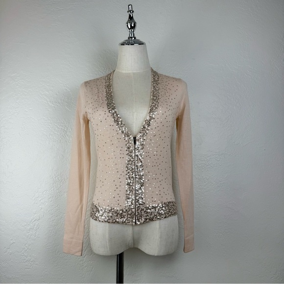 J. Crew Sweaters - RARE‎ Archive J.Crew 100% Wool Sequin "Chloe" Zip Cardigan PRISTINE Peach XS